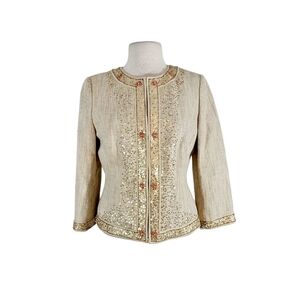 Ann Taylor Beige Beaded Linen Blazer